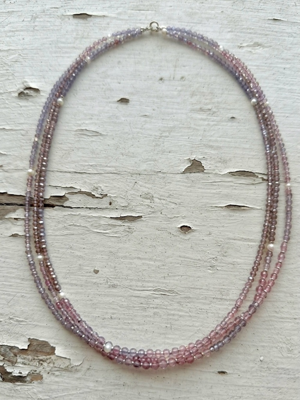 Multi-Strand Lavender and Pink Beaded Necklace with Pearl Accents